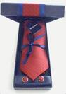 Cravate "ROCHAS" Rouge 100% Soie + BOUTONS DE MANCHETTE