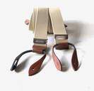 PAIRE DE BRETELLES A 3 BANDES BOUTON Beige passant Cuir, Largeur 3.5 Cm, ref-63551