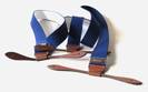 PAIRE DE BRETELLES A 3 BANDES BOUTON Bleu passant Cuir, Largeur 3.5 Cm, ref-63553