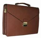Cartable porte documents en Cuir Vachette Marron -2 SOUFFLETS, ref-C2217