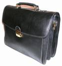 Cartable porte documents en Cuir Vachette Noir -2 SOUFFLETS, ref-R225784